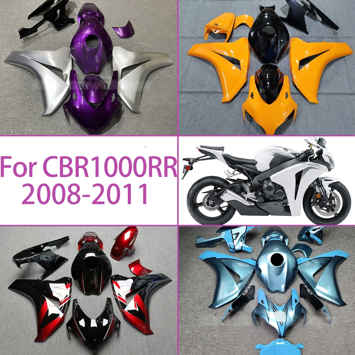 Fit For Honda 2008-2011 CBR1000RR Fairing Set Customizable Metallic Silver Purple Injection Molded 08-11 CBR 1000RR YJ01