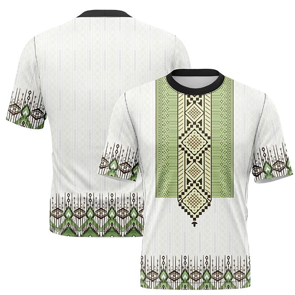 Embroidery Ethnic Style Unisex 3D Printing T-shirt Southeast Asian Printed Polyester O-neck Tops Men Short Sleeve Women Clothing