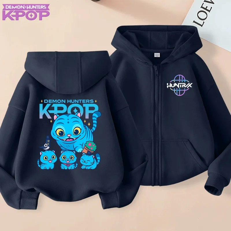 2025 chaud drôle fermeture éclair sweats Kpop démon chasseurs à capuche enfants vêtements enfant fille garçon sweat fermeture éclair à capuche haut décontracté
