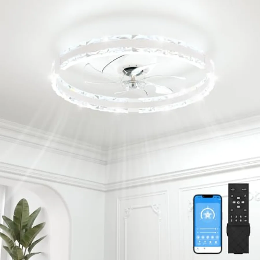

Low Profile Ceiling Fans with Lights and Remote 20in Fandelier Ceiling Fans with Lights Flush Mount Dimmable Bladeless LED Ceil