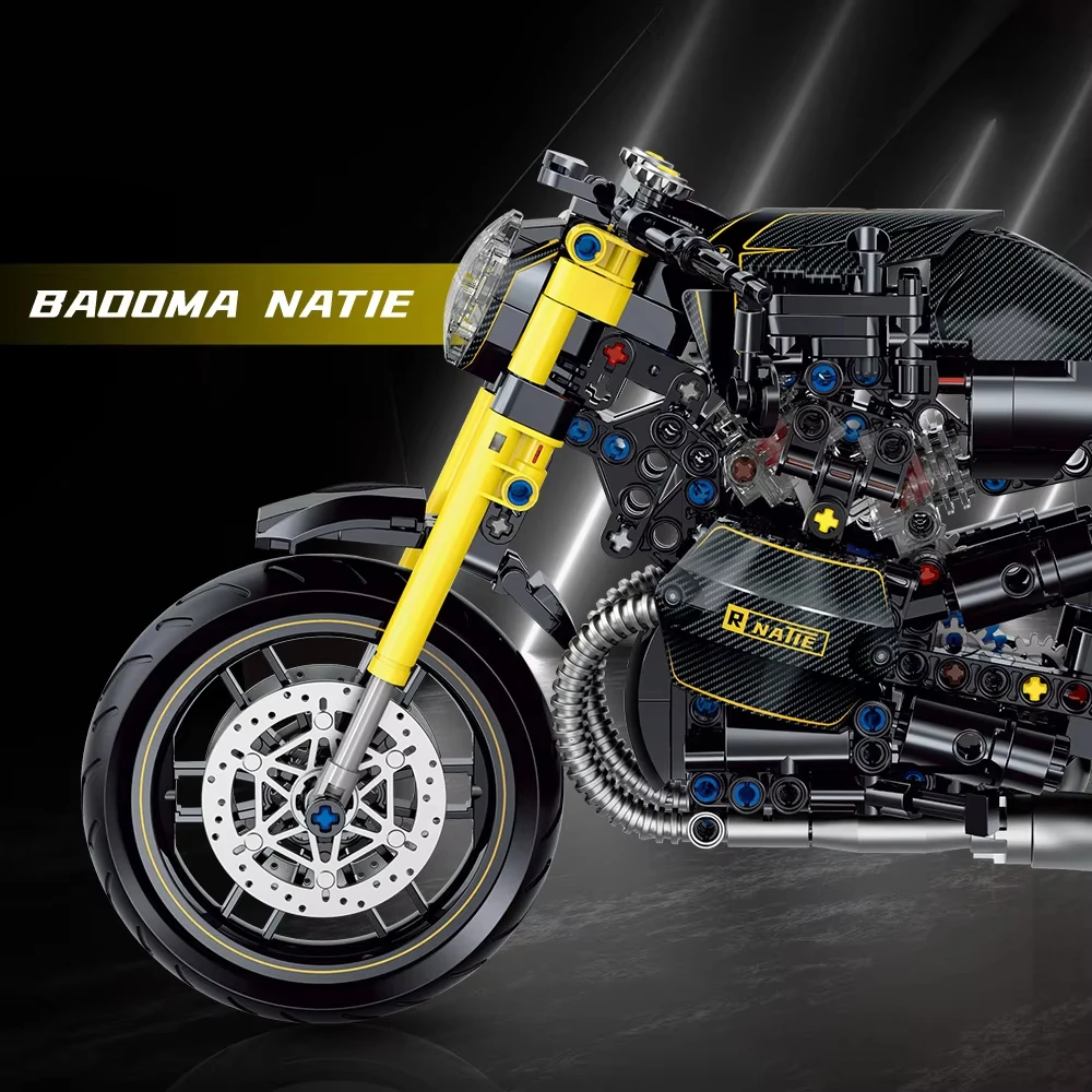 BaooMA – blocs de construction rétro, échelle technique, moteur de moto, LINKAGE PISTON, jouets de motocycliste pour enfants garçons, cadeaux d'anniversaire, 1/8