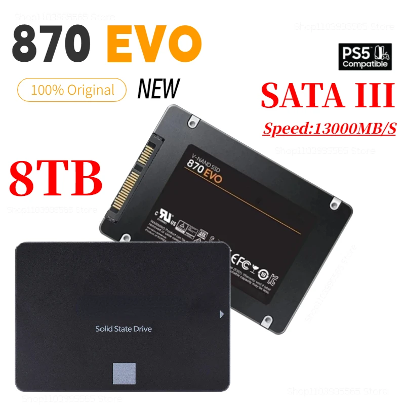 

2024 New SSD 870 EVO 1TB 2TB 4TB 8TB Internal Solid State Drives Hard Disk SATA 3.0 MLC 2.5 Inches for Laptop Desktop PC PS4 PS5