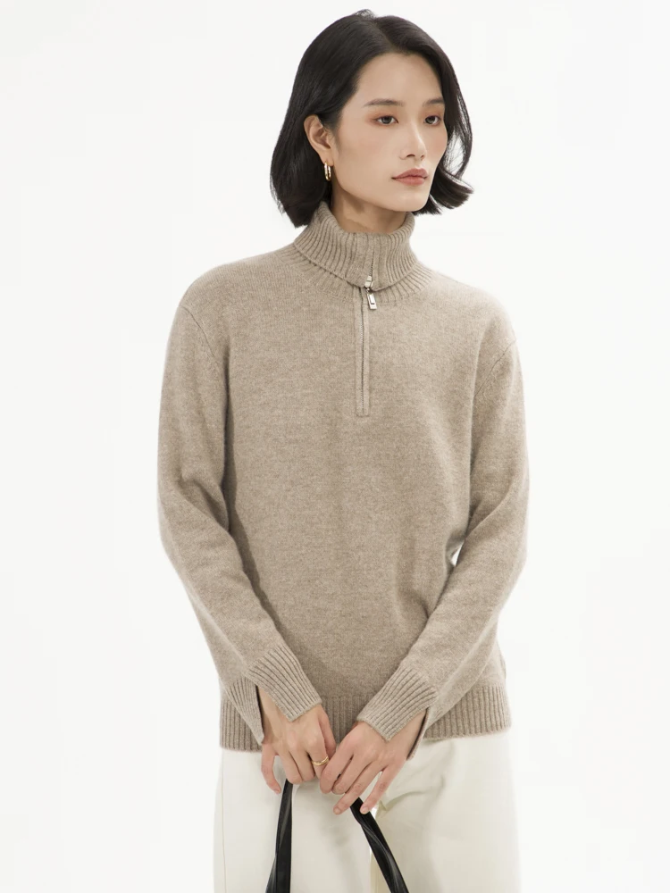 High End Women 100%Cashmere Sweater Half Zipper Turn-Down Collar Pullover Basic Style Cashmere Knitwear Autumn Winter Tops