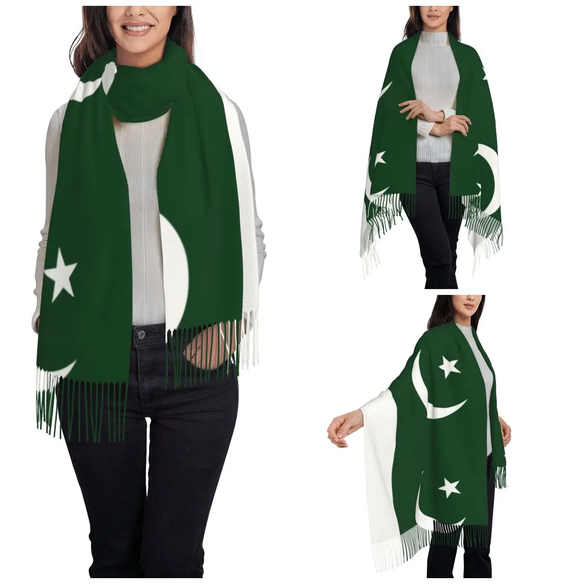 Women\'s Scarf with Tassel Pakistan Flag Long Winter Warm Shawl Wrap Gifts Cashmere Scarf