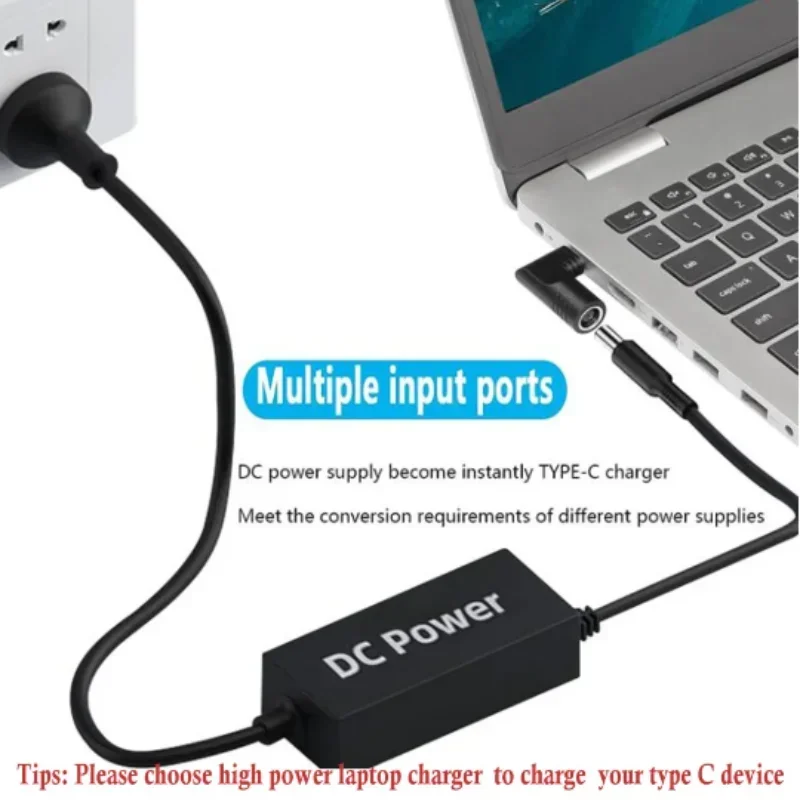 100W DC Square Plug to USB‑C PD Converter Adapter for Lenovo ThinkPad Laptop Charger to Type‑C Fast Charging for MacBook