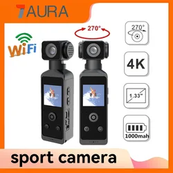 Pocket 4K HD Action Camera 270° Rotatable Wifi Mini Sports Camera with Waterproof Case for Helmet Travel Bicycle Driver Recorder
