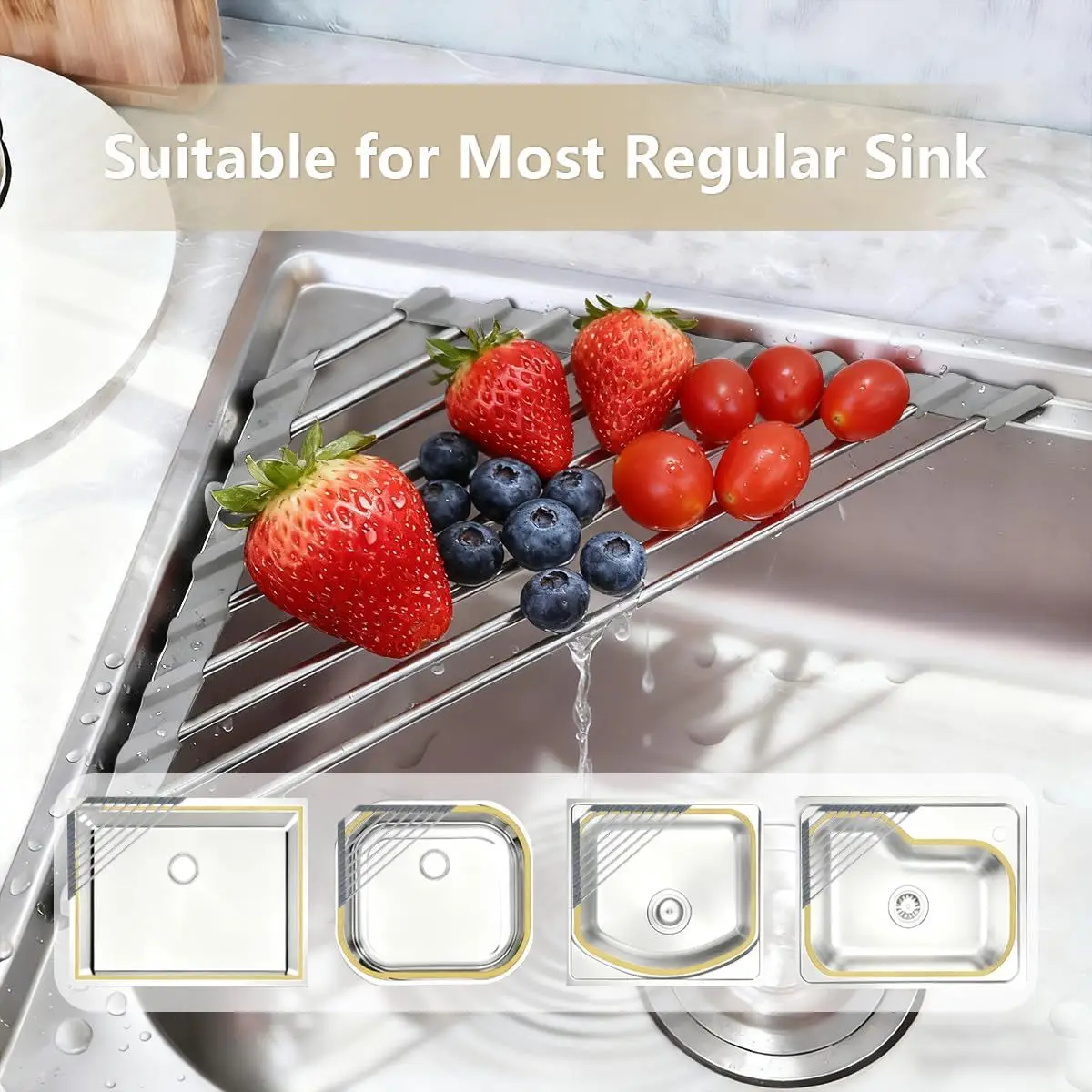 2PCS Sink Drain Rack Foldable Kitchen Sink Sponge Bowl Chopsticks New Drain Rack for Fruit and Vegetable Drain Dish Rack view 3