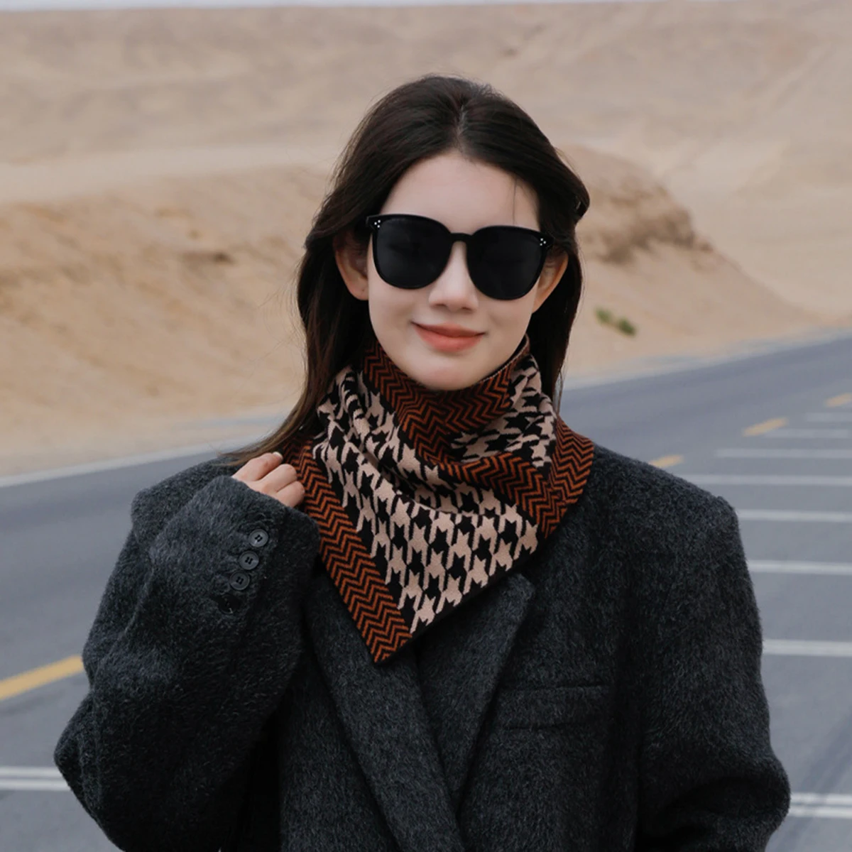 New Fashion Knitted Ring Scarf Women Winter Scarf Plaid Thick Detachable Collar Version Versatile Neck Cover Triangle Scarf