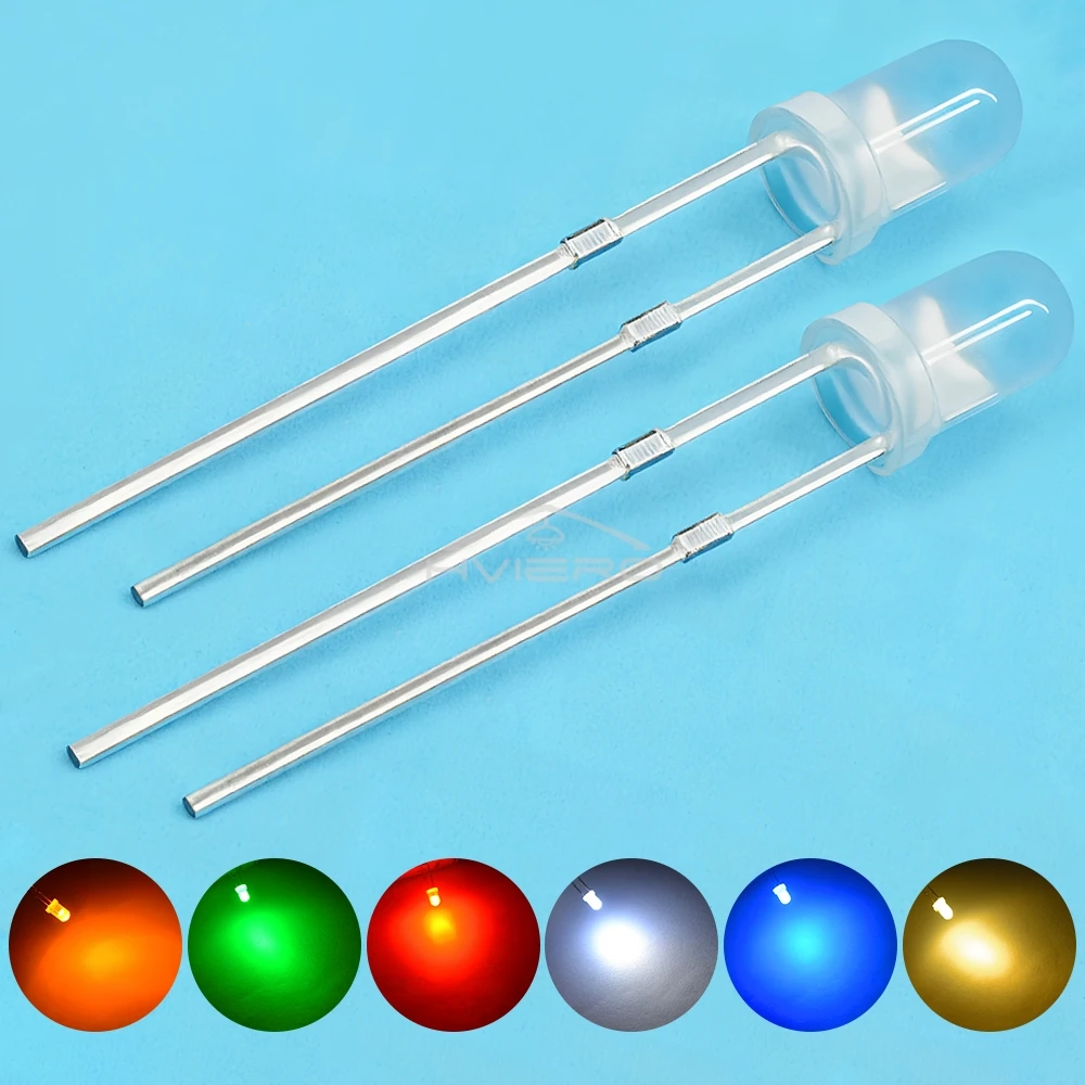 100Pcs Warm-White Red Blue Green Yellow White F3 3mm Round Diffused 2pin DIY Lighting Emitting Diodes LED Diode Lamp Bulbs Beads