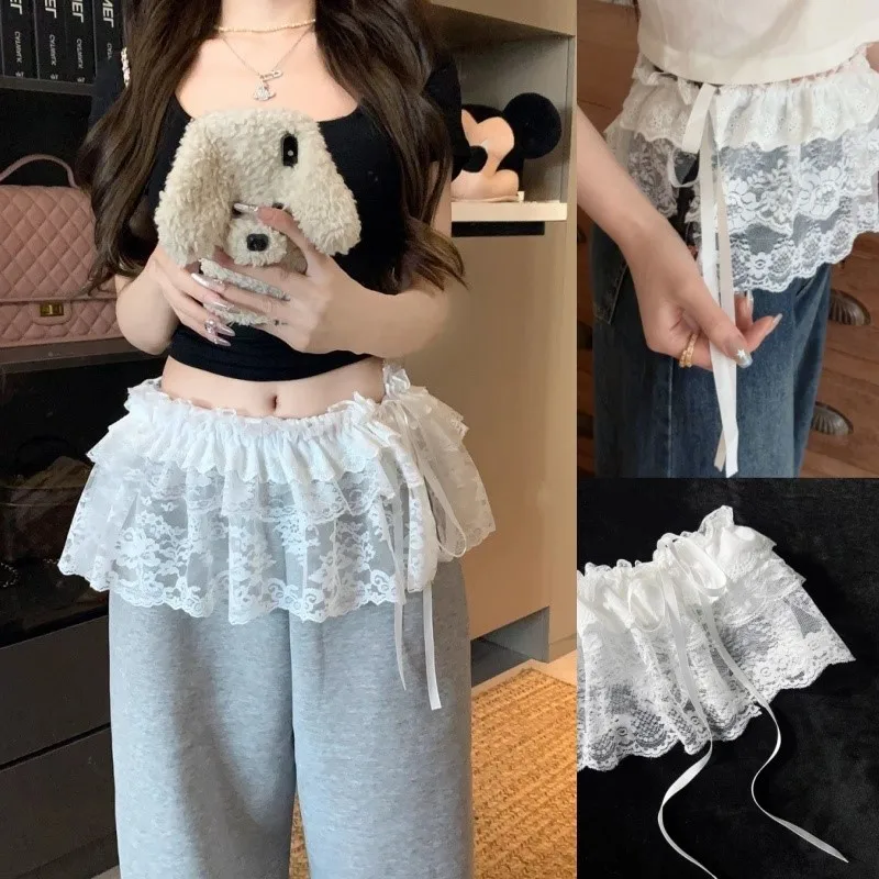 

Lace Mini Skirts Women Elegant Sweet Lolita Short Skirts High Waist Y2k Streetwear Ruffle Skirts Lace Trim Butt Curtain Skirt