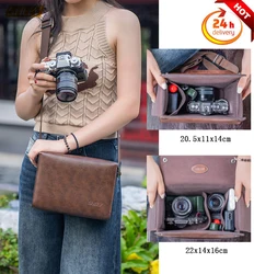 Shelv Vintage Leather Bag Photography Camera Bag for Sony Zve10 A7C2 Fuji Xt5 Xs20 S10 Nikon Zfc Z30 Canon R50 R10 Messenger Bag