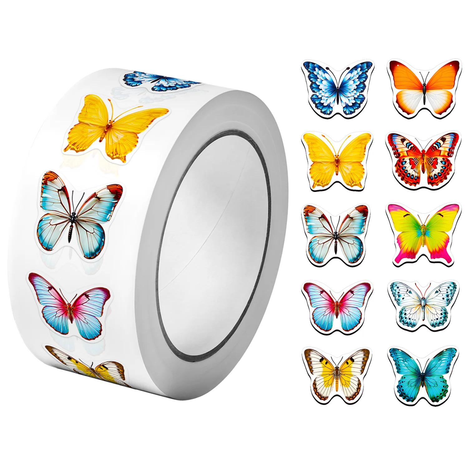 

1 рулон (500 шт.) красочные наклейки с бабочками 2,5 см/1,0 дюйма, 10 видов конструкций, наклейки «сделай сам», украшение для подарков, упаковка, украшение для дома, уплотнительные этикетки