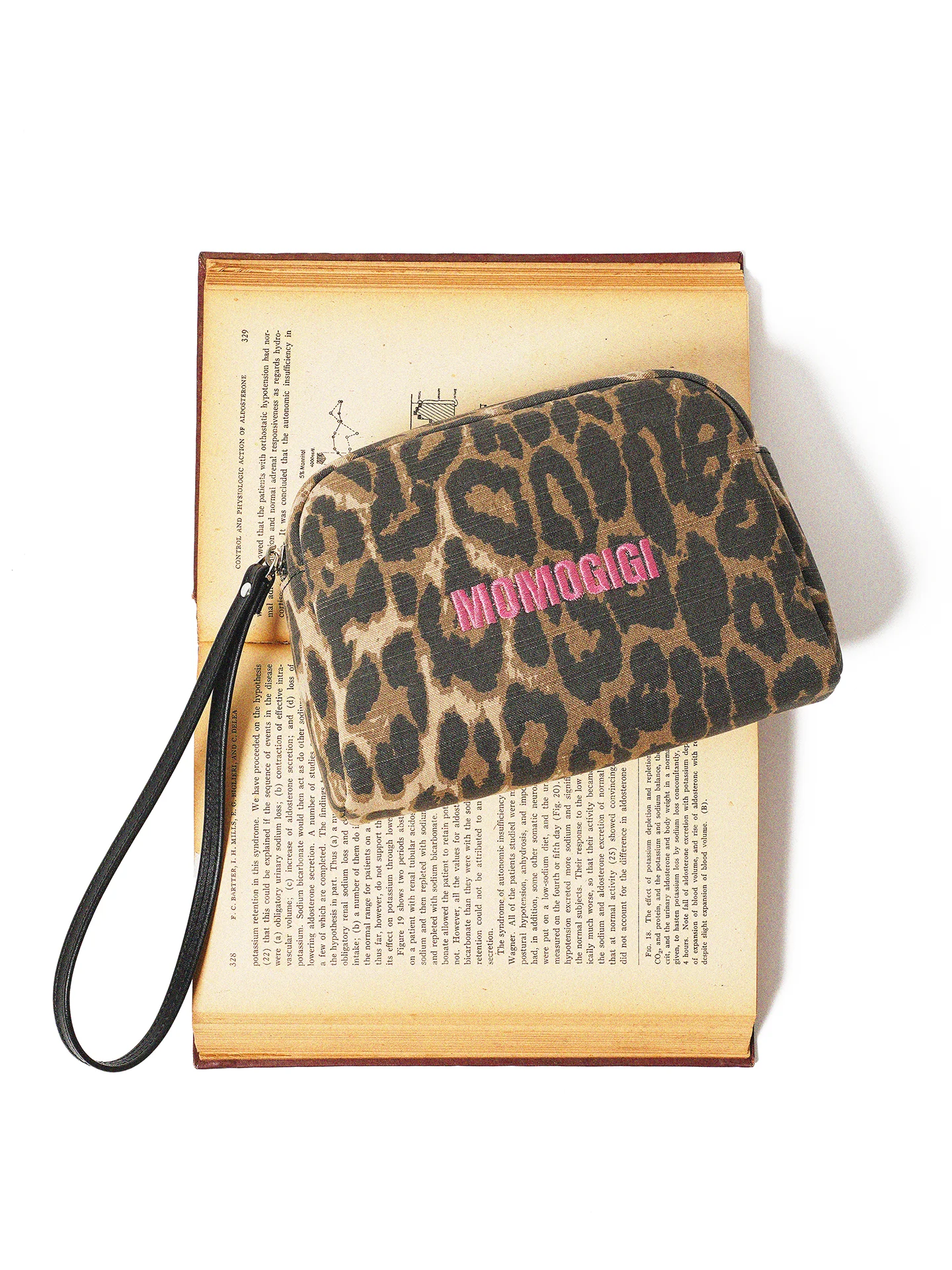 

Momogigi Pink Leopard Original Design Washed Canvas Large Capacity Makeup Bag Storage Handbag Casual Fashion Handheld Bag