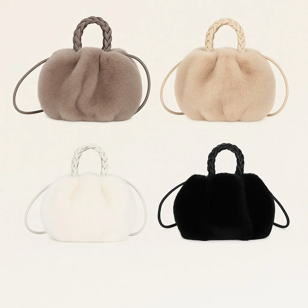 Sac à cheveux portable polyvalent simple de couleur unie pour femmes, nouveau sac nuage plissé en peluche haut de gamme, automne et hiver