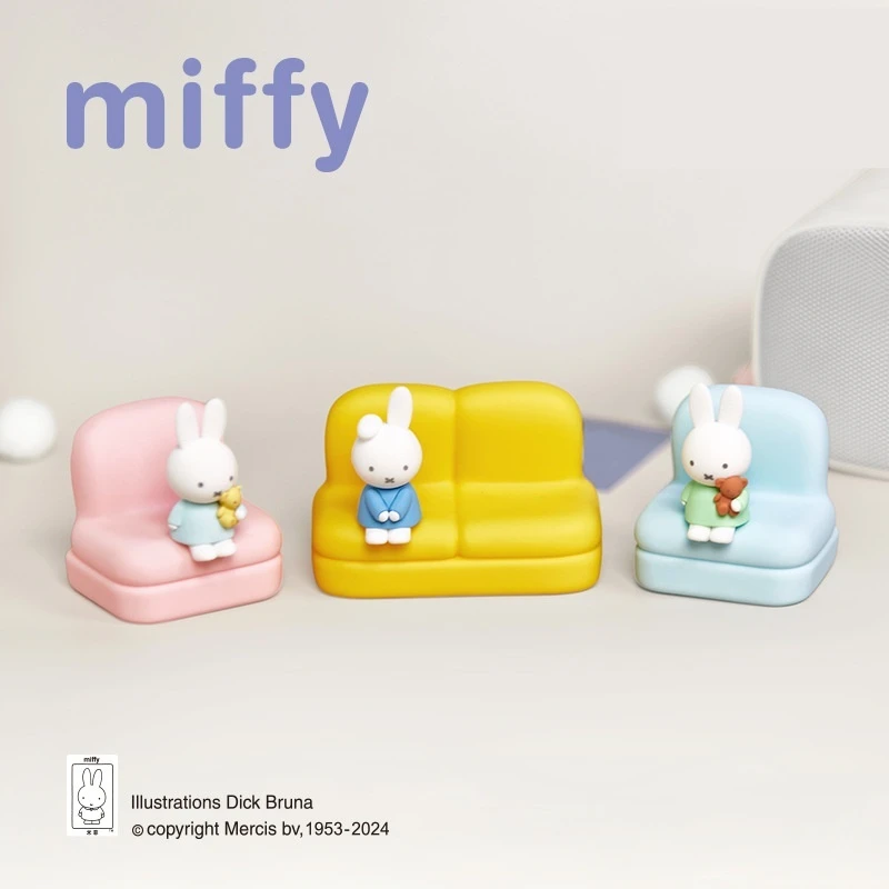 Miffy Blind Box Cartoon Kawaii Surrounding Sofa Mobile Phone Stand Play Model Hand Desk Decoration Doll Toys Birthday Gift