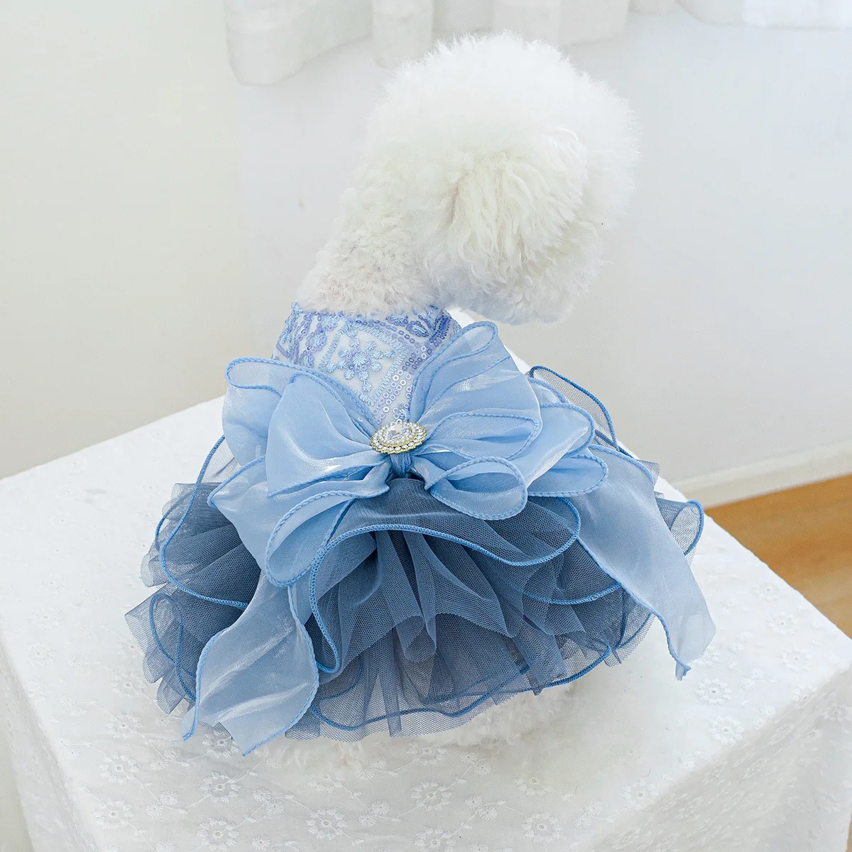 Pet Mesh Dress Dog Cat Butterfly Bow Clothing Fluffy Silk Blue Star Wedding Dog Dresses for Small Dogs Christmas Puppy Clothes