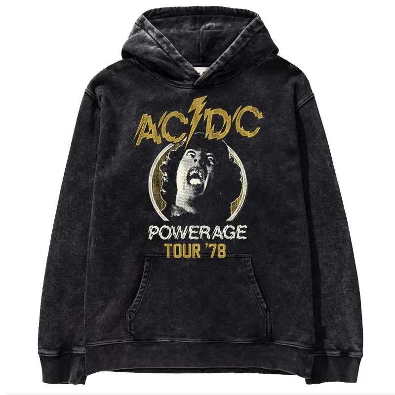 Y2K Hip hop ACDC band 1981 Rock Band Tokyo concert commemorative edition men\'s metal punk made old printed washed hoodie hoodie