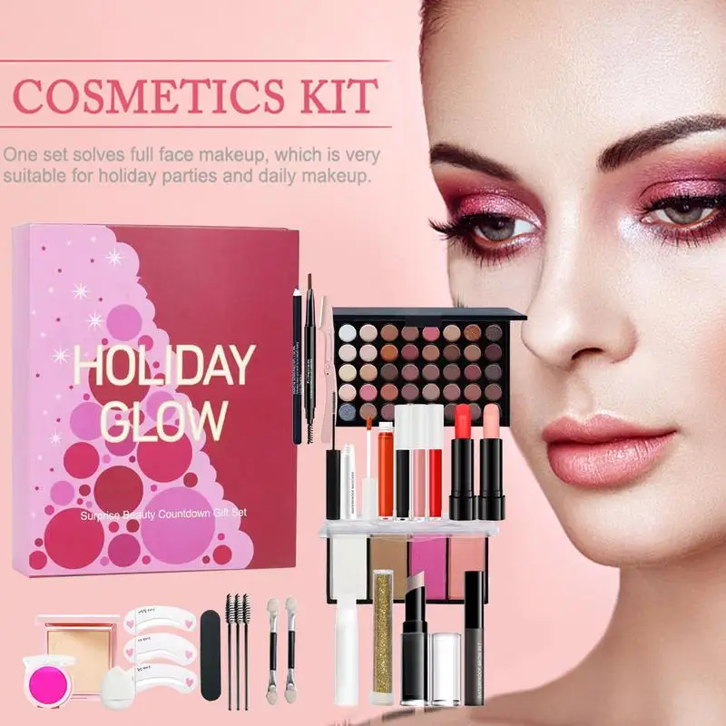 2025 New Arrival Christmas Countdown Makeup Set Lipstick Eye Shadow Cosmetics Set Holiday Style for Women Girls