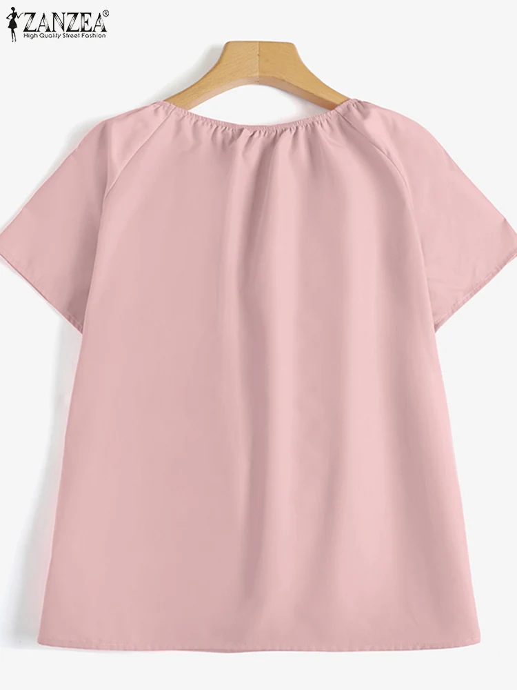 ZANZEA Plus Size Elegante Chic Camicette da donna Estate Smocked Collo quadrato Manica corta Tinta unita Babydoll Top Moda coreana 5XL