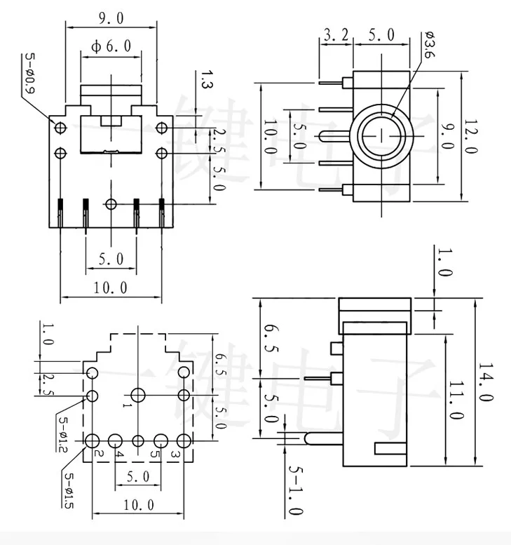 10PC 3,5mm Stereo Weibliche Audio Buchse Kopfhörer Jack PJ-307 Normal Geschlossen PJ-31080 Normal Offen PCB Panel Montage Stecker 5Pins – Detail 1