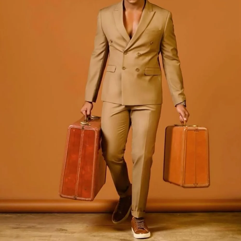 

Double Breasted 2 Pieces Men's Suits Slim Fit Outfits Social Party Banquet Custom Boutique Trousers Coat