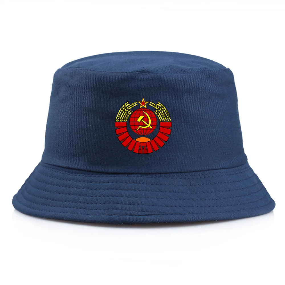 Soviet Emblem Bucket Hat Russia USSR Flag Cap CCCP Print Panama Caps Men women USSR Soviet Union Sun Visor Foldable Hats