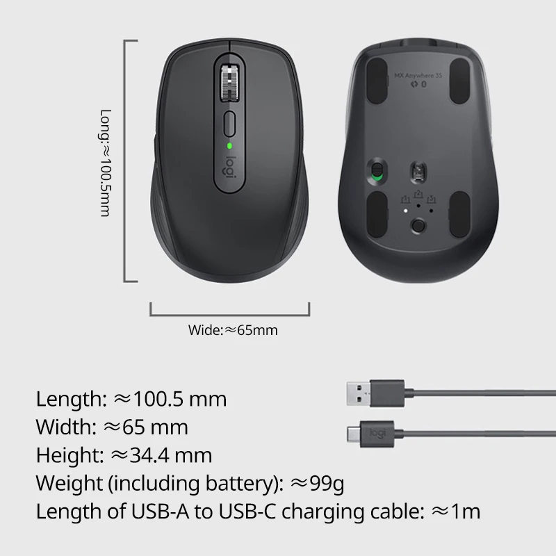 Logitech MX Anywhere 3S, 8K DPI, MagSpeed scroll wheel, long battery life, multi-system compatibility, ideal for office use