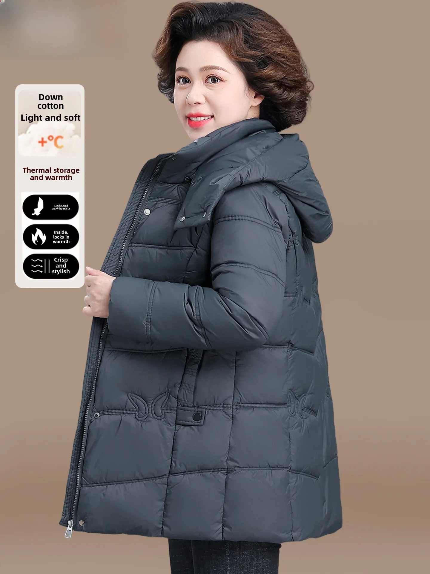 

Зимняя модная утепленная хлопковая куртка-пальто для женщин среднего возраста, длинная теплая верхняя одежда из полиэфирного волокна