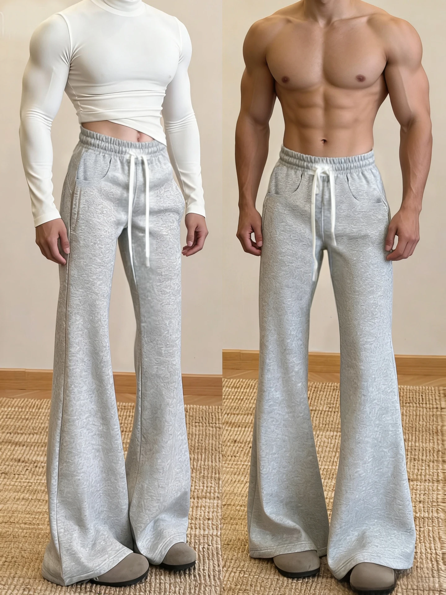 

ay Fce Lined Wide Leg Fitn Sports Pants Men's Casual Trousers Extra Long Straight Cut Loose Fit Winter Faion
