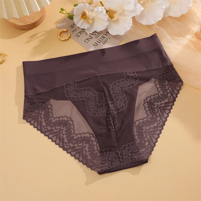 Finetoo sem costura emagrecimento briefs retalhos rendas roupa interior para mulheres sexy meados de cintura oco calcinha senhoras alta estiramento lingerie