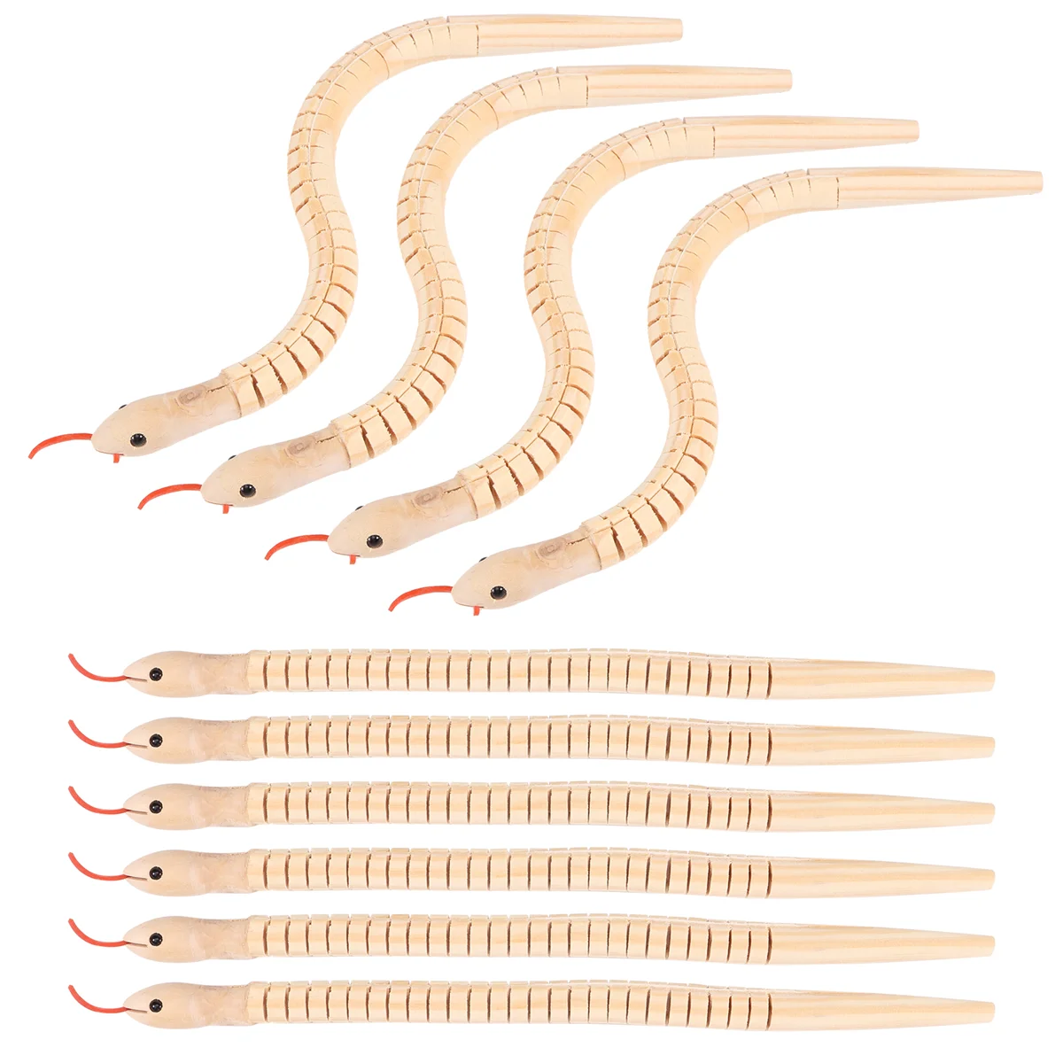 未完成の木製の波状のヘビ、関節式のヘビ、柔軟な動物モデル、芸術のための工芸品のおもちゃ、12インチ、10個
