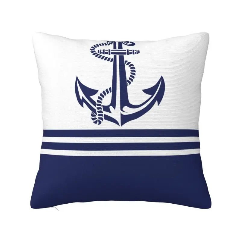 Luxury Navy Blue Stripes Nautical Anchor 5 Sofa Cushion Cover Velvet Pillow Case Home Decor