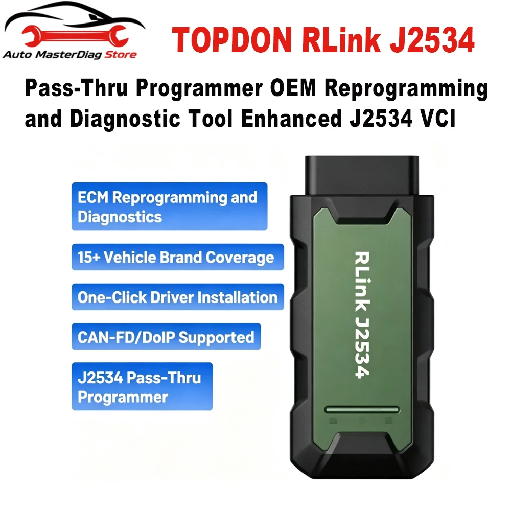 TOPDON RLink J2534 Pass-Thru Programmer OEM Reprogramming and Diagnostic Tool Enhanced J2534 VCI