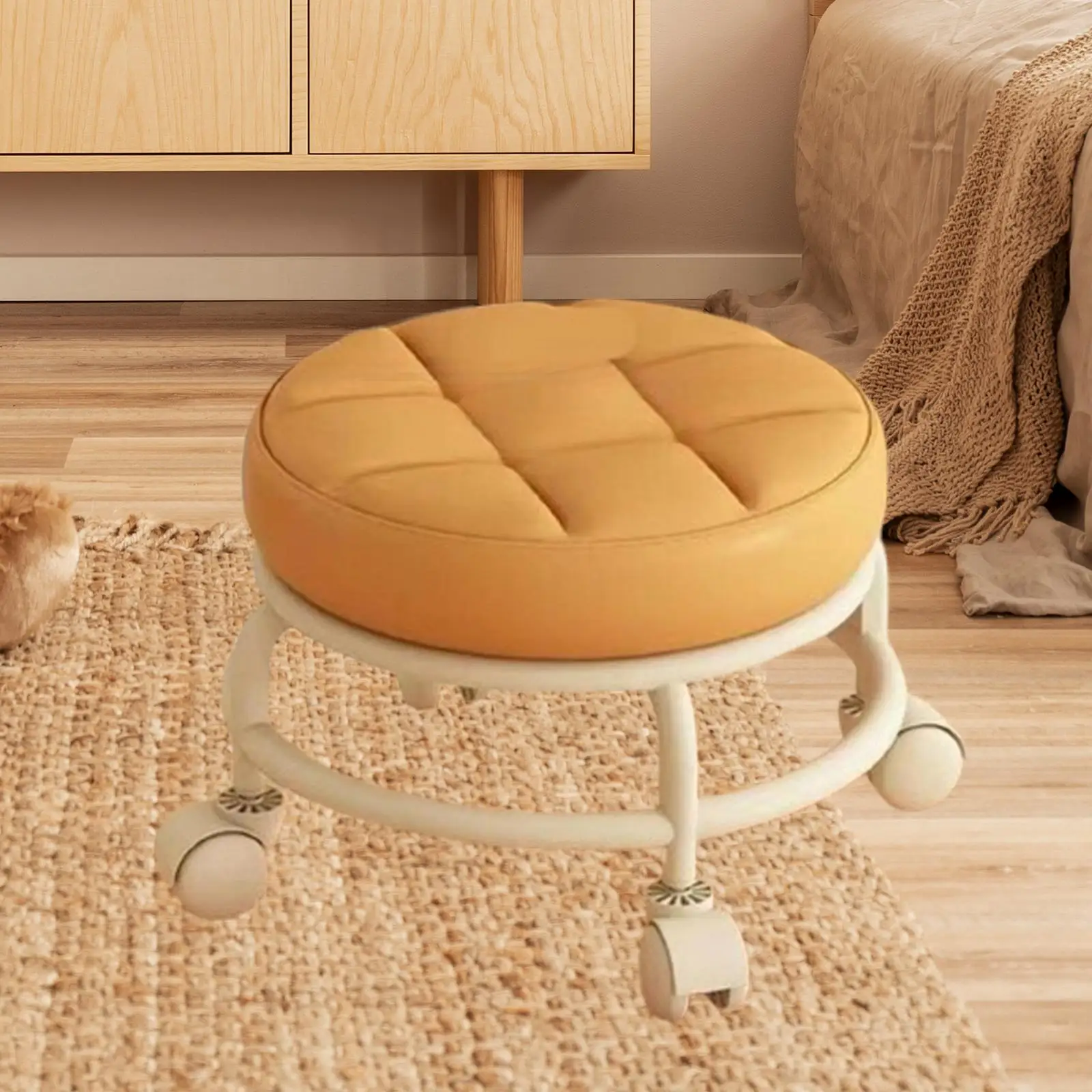 Low Rolling Stool Roller Seat Adults Child Round Foot Rest Low Height with Wheel