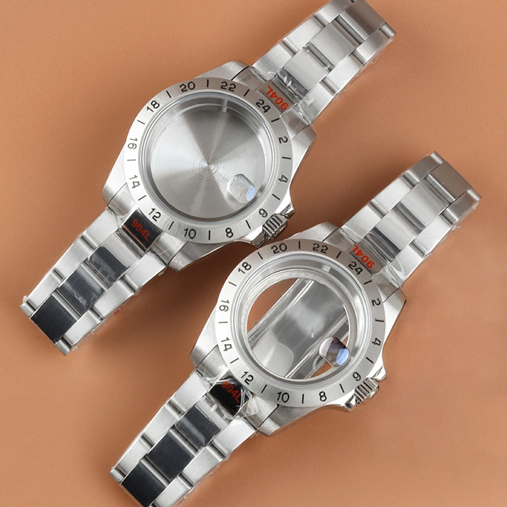39mm EXP 24 Hour Steel Bezel Watch Case Sapphire Glass For Explorer GMT NH35 NH36 NH38 Movement Jubilee/Oyster Bracelet Strap