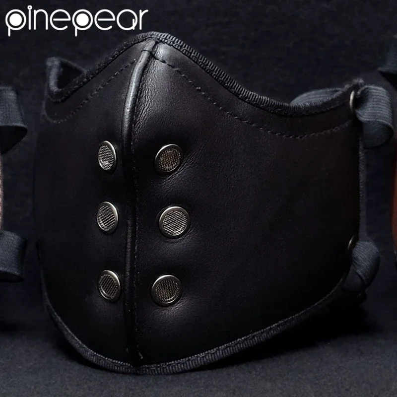 PinePear 2025 最新オートバイレトロマスク Pu レザーヴィンテージバイク乗馬マスク黒茶色パンクスタイルハレーマスク