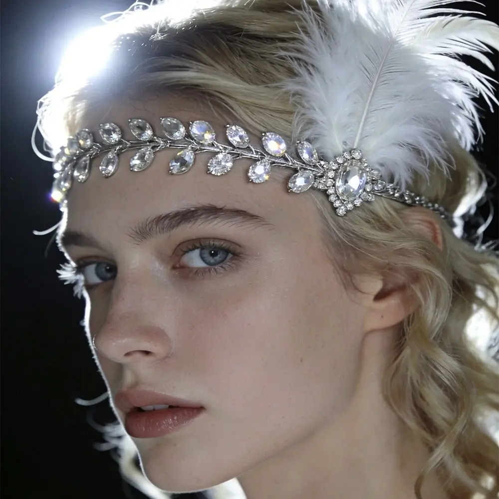 Vintage Gatsby-Style Feather Headband Sequin Crystal Cosplay Dress Headwear Fascinator Makeup Party 1920s Hair Accessories view 5