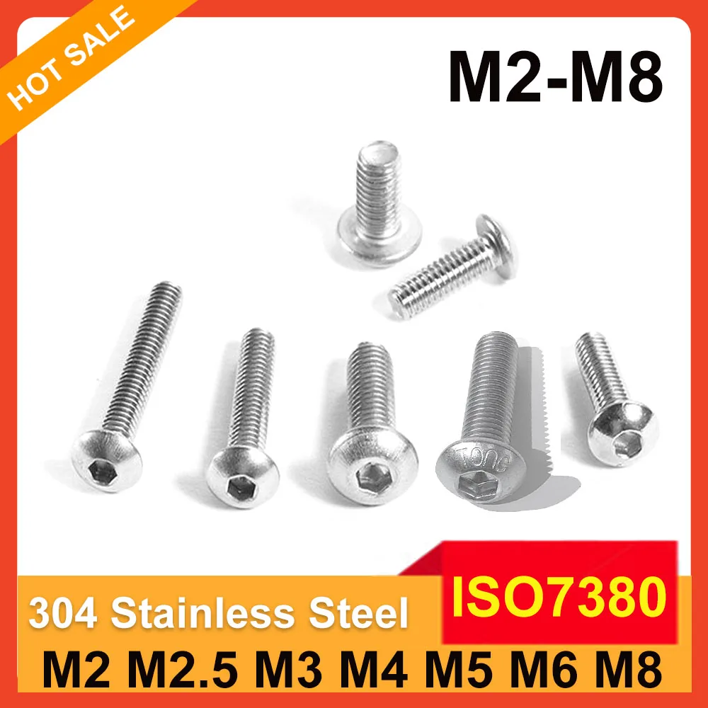 

ISO7380 Винты с фиксацией резьбы M2 M2.5 M3 M4 M5 M6 M8 304 Круглый болт с шестигранной головкой из нержавеющей стали с шестигранной головкой