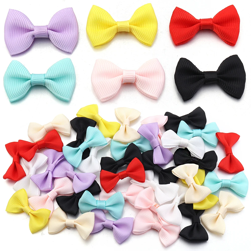 30 ピース/ロットファッションソリッドカラーちょう結び甘いリブ弓ジュエリー作成 DIY ドレス装飾犬ヘアクリップアクセサリー