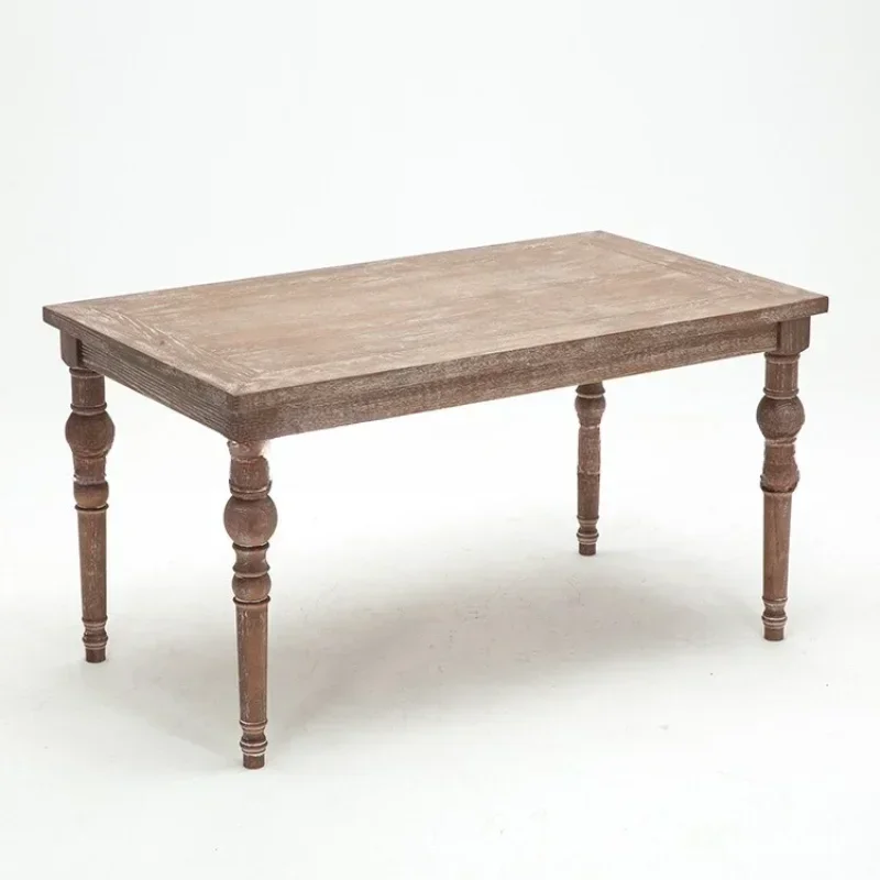 American solid wood dining table furniture dining room log oak old weathered gray rectangular household dining table