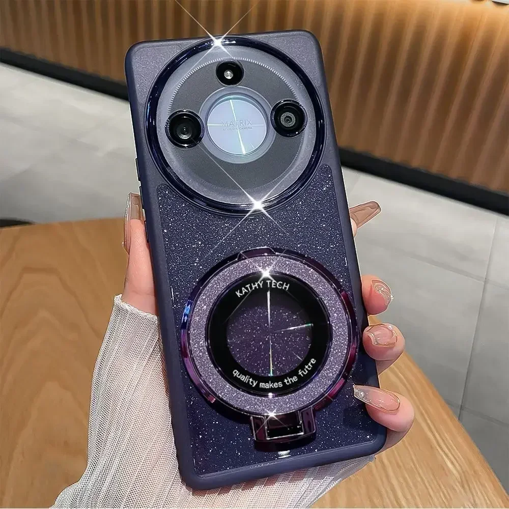 Glitter with Ring Stand Magnetic Silicone Protective Back Cover Case for Honor Magic 5 6 Lite Pro X9 AB X8 AB X7 AB X6 A 4G 5G