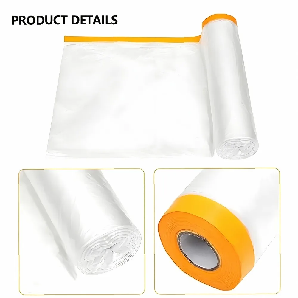 Multifunctional Disposable Dust Film with Tape 787.4in Roll, Waterproof Paint Tape, Self-Adhesive Plastic Cover