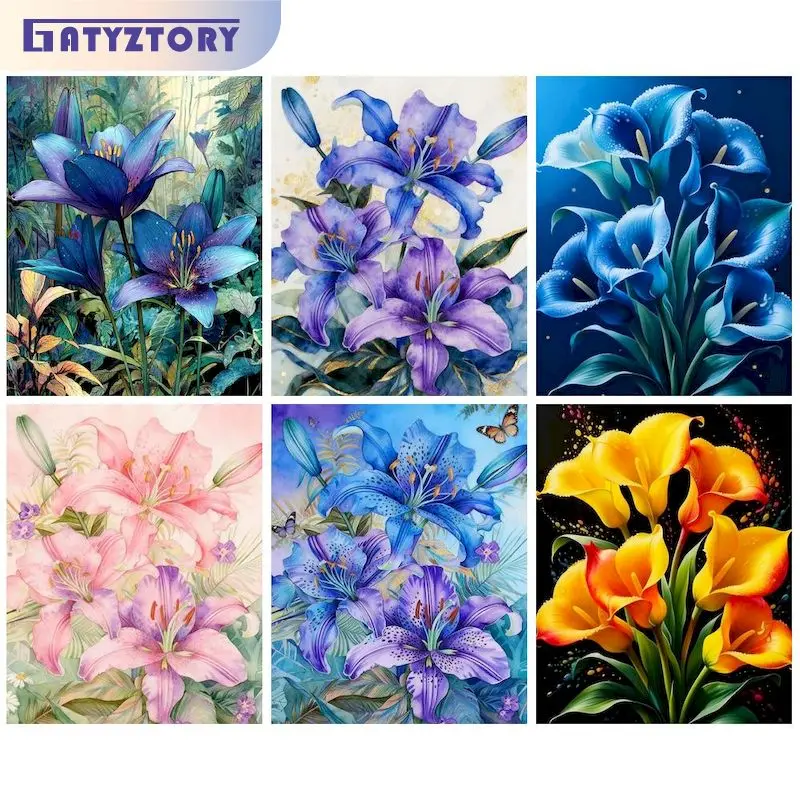 GATYZTORY Paint By Number Flower Drawing On Canvas DIY Pictures By Numbers Flowers Kits Hand Painted Painting Art Gift