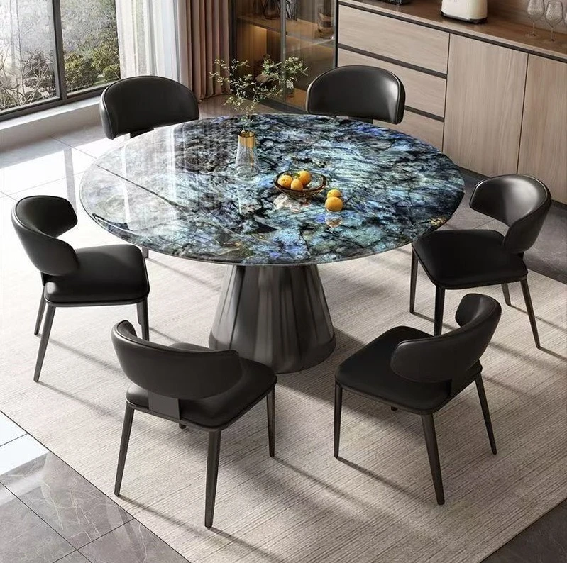 Natural microcrystalline stone retractable rotating home small apartment folding round table