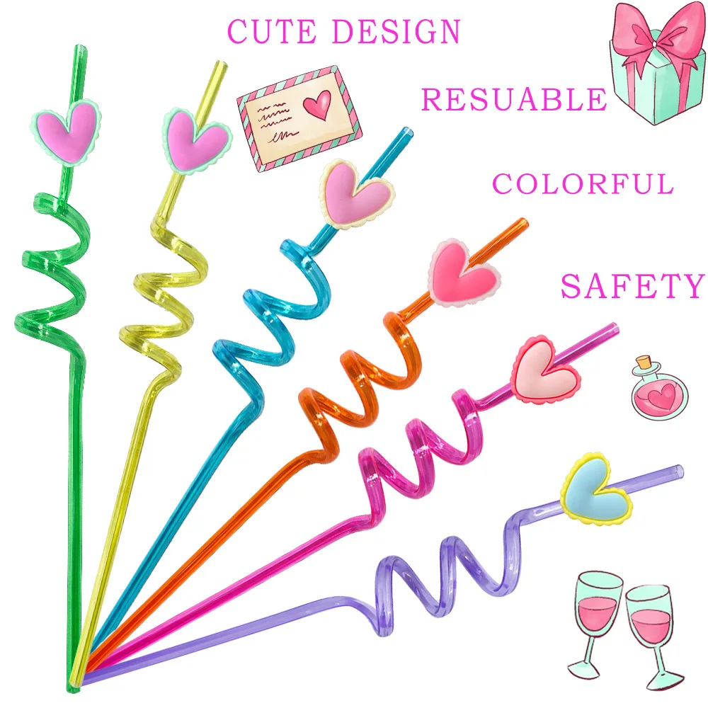 

Valentine's Day Decorations Colorful Drinking Straws Romantic Heart Shape Reusable Hard Straws as Family Kids Honey lover Gifts