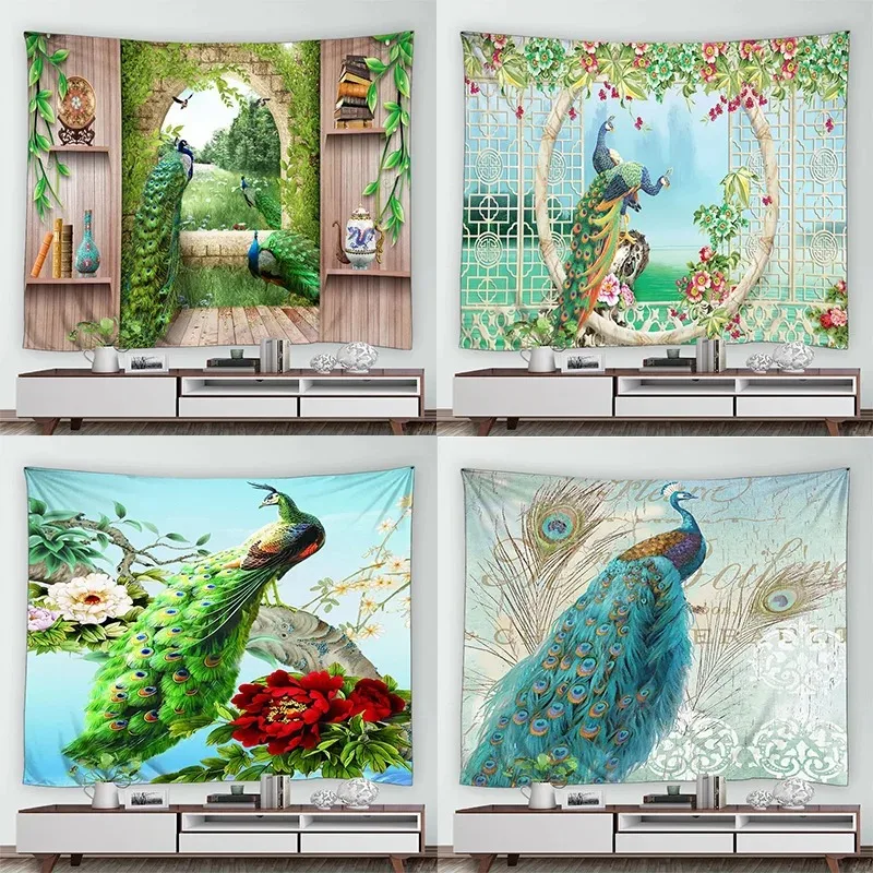 Green Peacock Decorative Tapestry Office Living Room Decor Home Wall Tapestry