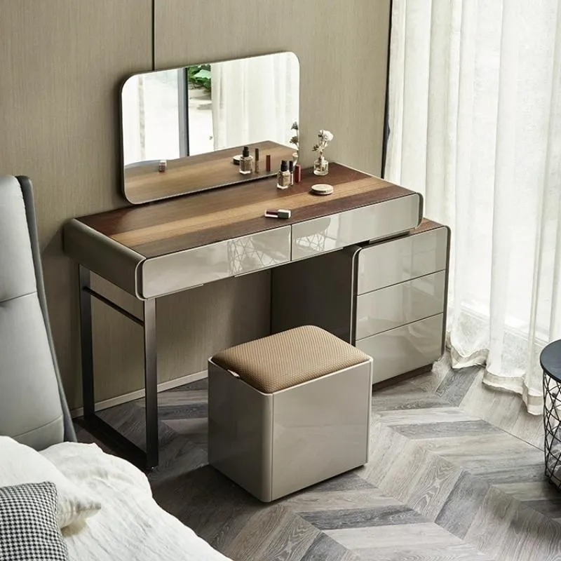 

Italian Minimalist Bedroom Retractable Advanced Dressing Table Makeup Table Mirror Modern Luxury Small Apartment Dressing Table
