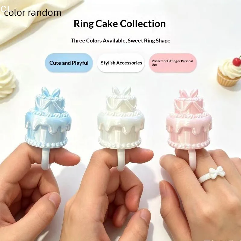 Birthday Cake Opening Ring With Candle Photo Props 3D Cake Shape Cute Party Decor Finger Ring For Birthday Celebration