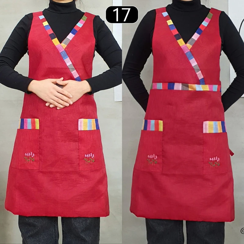 Tablier à col en V de style coréen, cuisine de restaurant, vêtements de travail, coton, lin, maison, cuisson, taille
