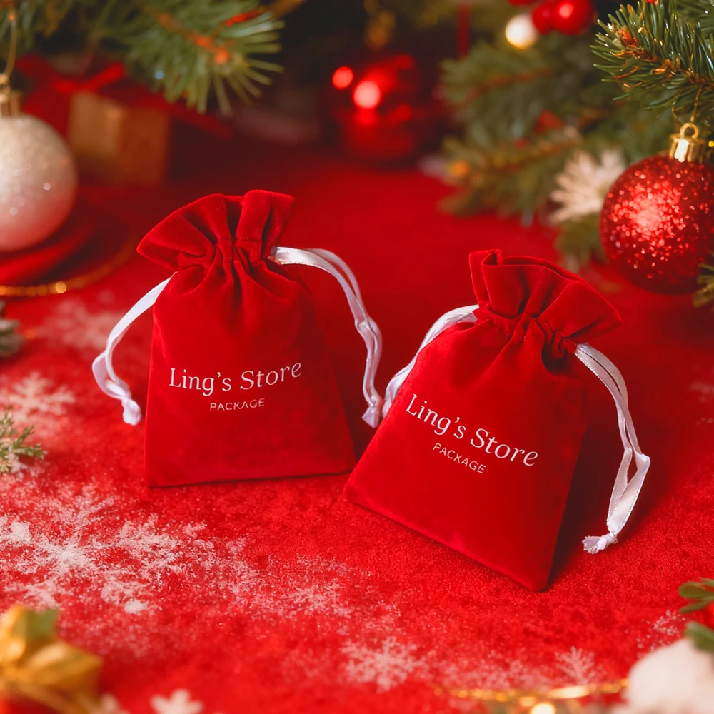 50/100 szt. Czerwone woreczki na biżuterię ze sznurkiem z własnym logo, na pierścionki, kolczyki, bransoletki, woreczki do przechowywania, upominki ślubne, możliwość personalizacji
